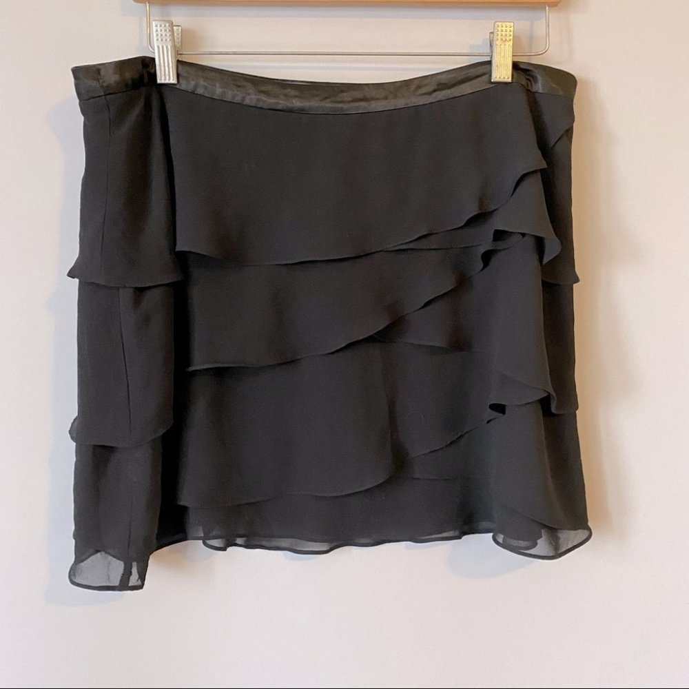 Mexx women’s black tiered sheer ruffle mini skirt - size 14